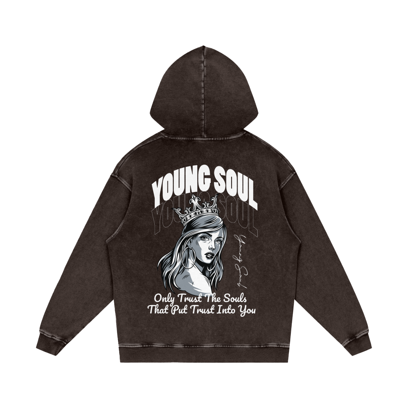 Snow Washed Loose Cotton Hoodie | Young Soul Rose Graphic Hoodie | Vintage Black