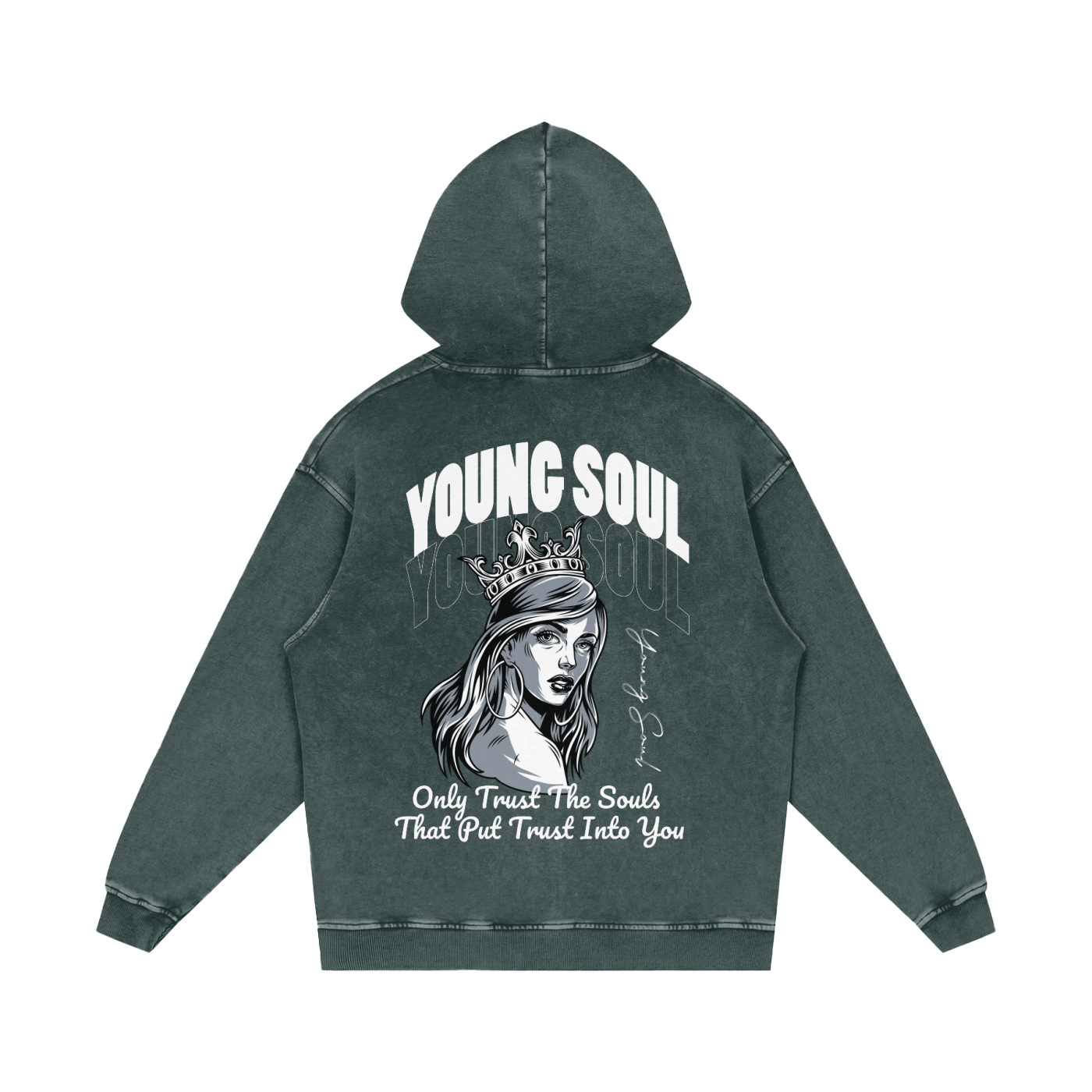 Snow Washed Loose Cotton Hoodie | Young Soul Rose Graphic Hoodie | Vintage Black