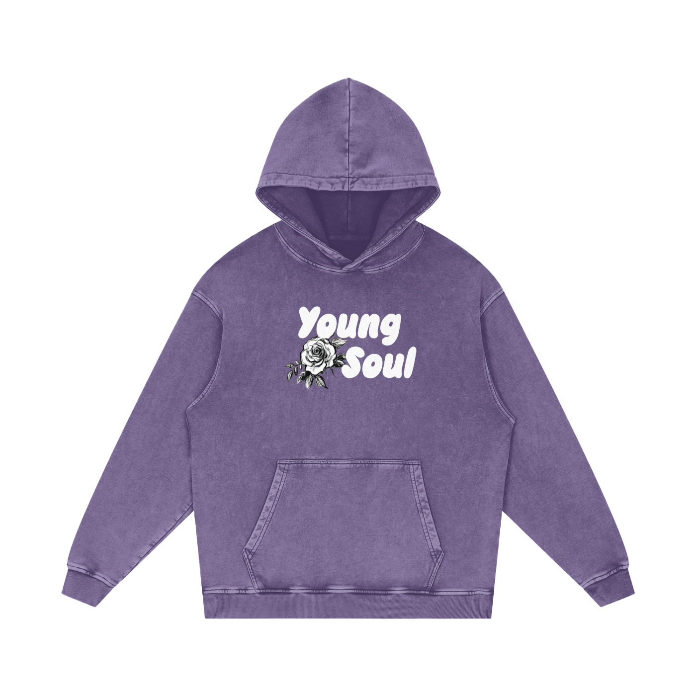 Snow Washed Loose Cotton Hoodie | Young Soul Rose Graphic Hoodie | Vintage Black