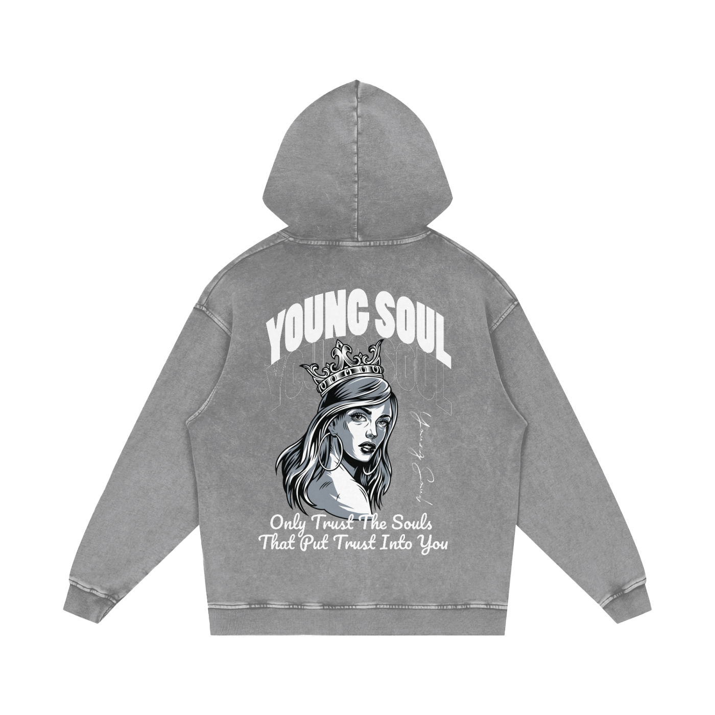 Snow Washed Loose Cotton Hoodie | Young Soul Rose Graphic Hoodie | Vintage Black