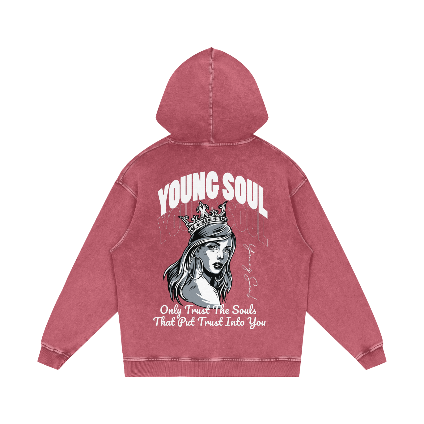Snow Washed Loose Cotton Hoodie | Young Soul Rose Graphic Hoodie | Vintage Black