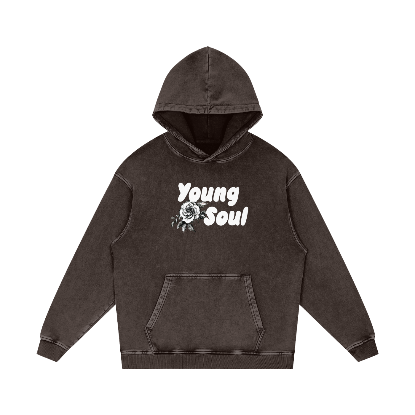Snow Washed Loose Cotton Hoodie | Young Soul Rose Graphic Hoodie | Vintage Black