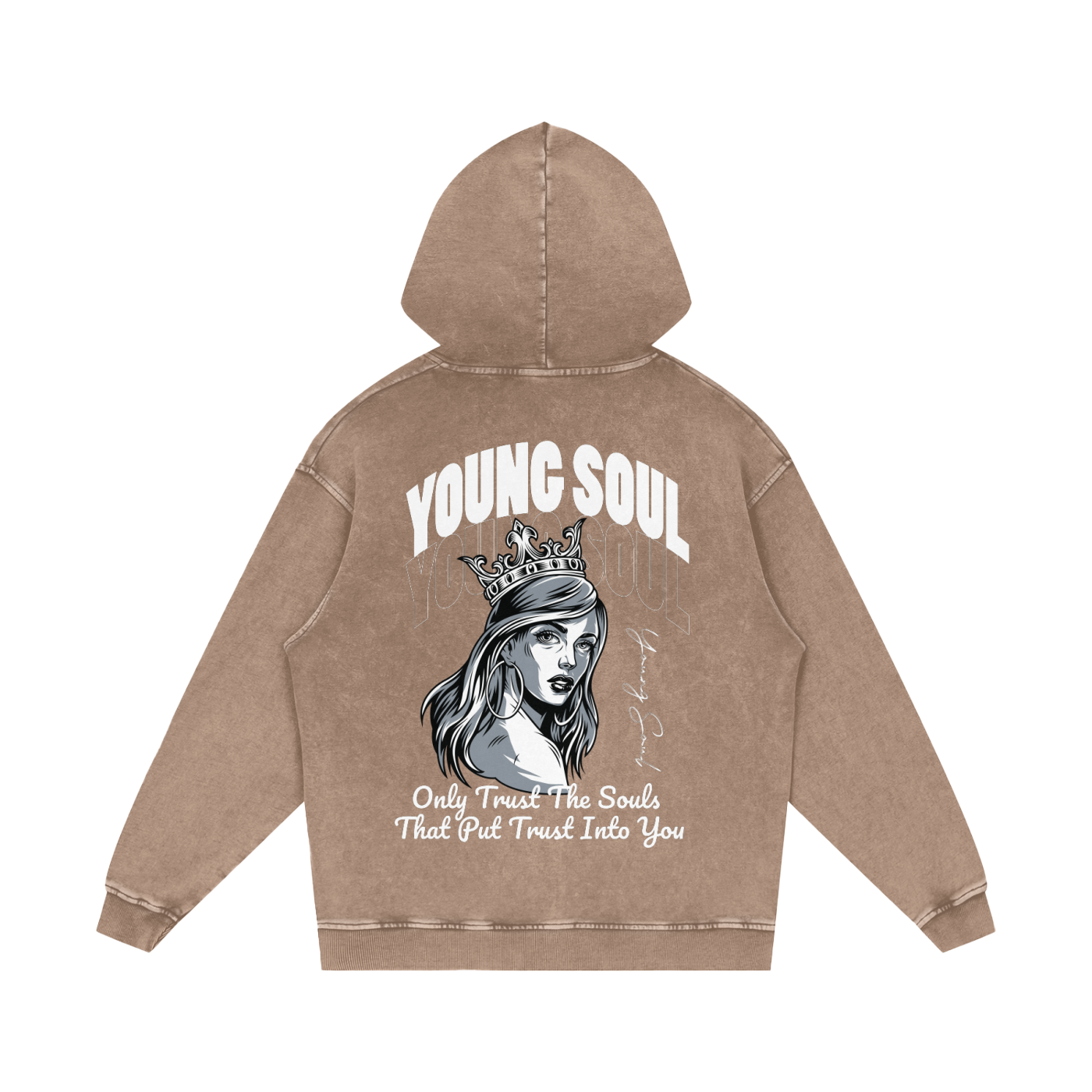 Snow Washed Loose Cotton Hoodie | Young Soul Rose Graphic Hoodie | Vintage Black