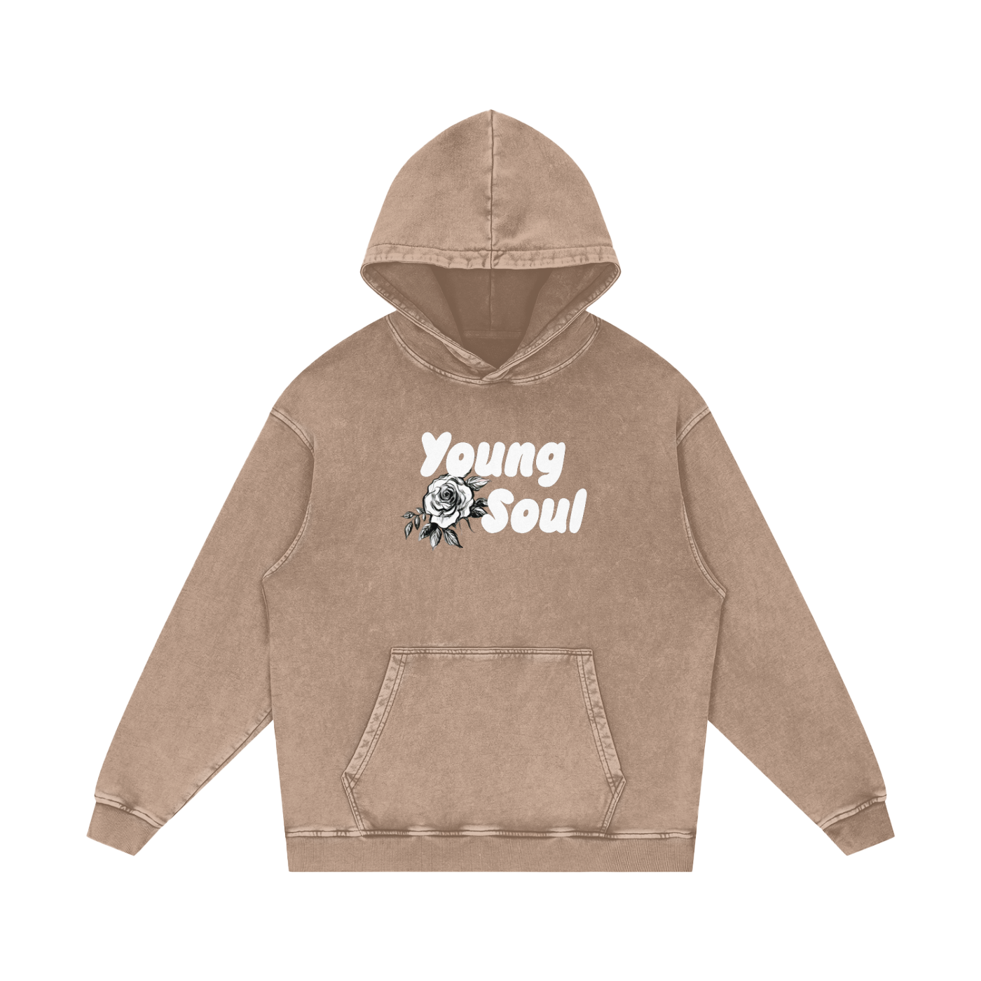Snow Washed Loose Cotton Hoodie | Young Soul Rose Graphic Hoodie | Vintage Black