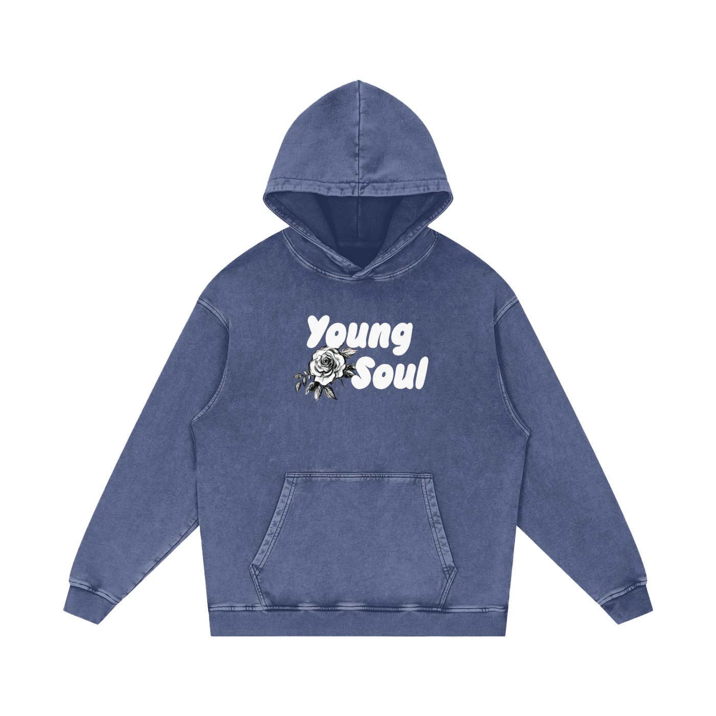Snow Washed Loose Cotton Hoodie | Young Soul Rose Graphic Hoodie | Vintage Black