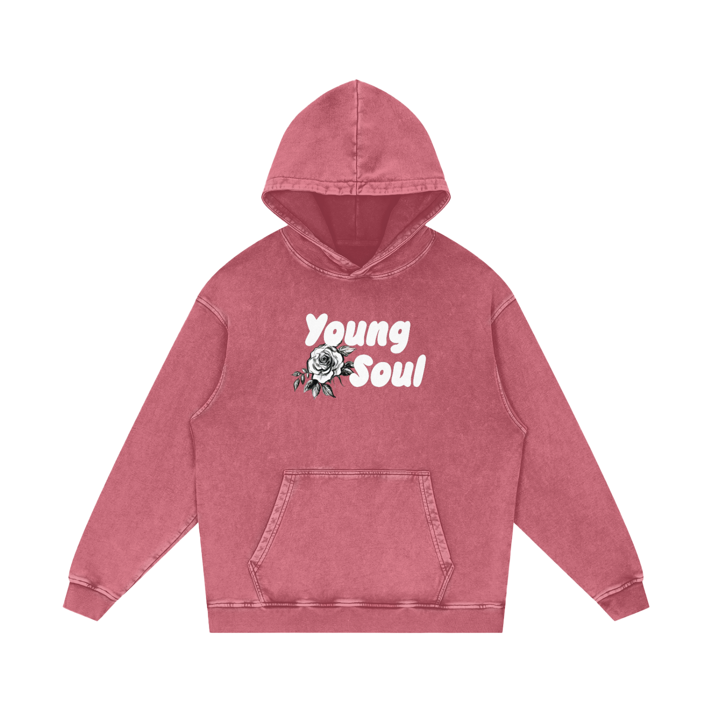 Snow Washed Loose Cotton Hoodie | Young Soul Rose Graphic Hoodie | Vintage Black
