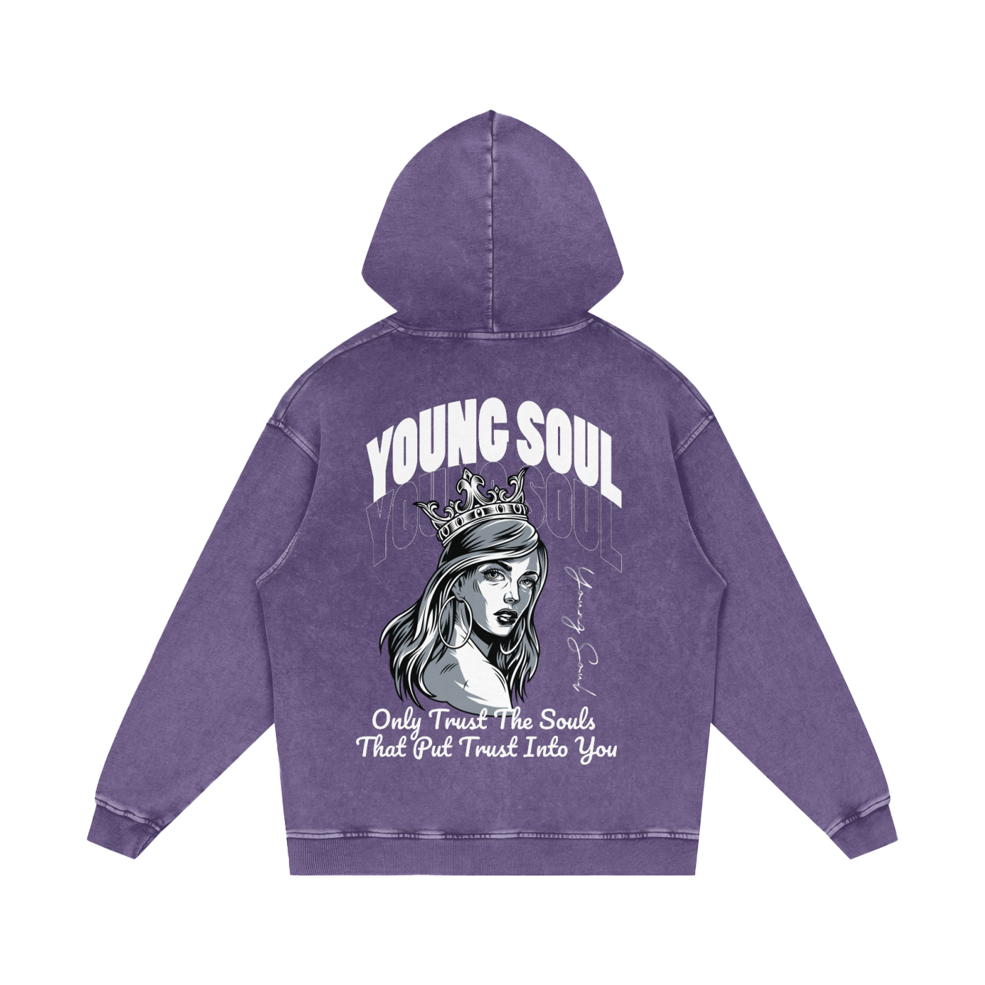 Snow Washed Loose Cotton Hoodie | Young Soul Rose Graphic Hoodie | Vintage Black