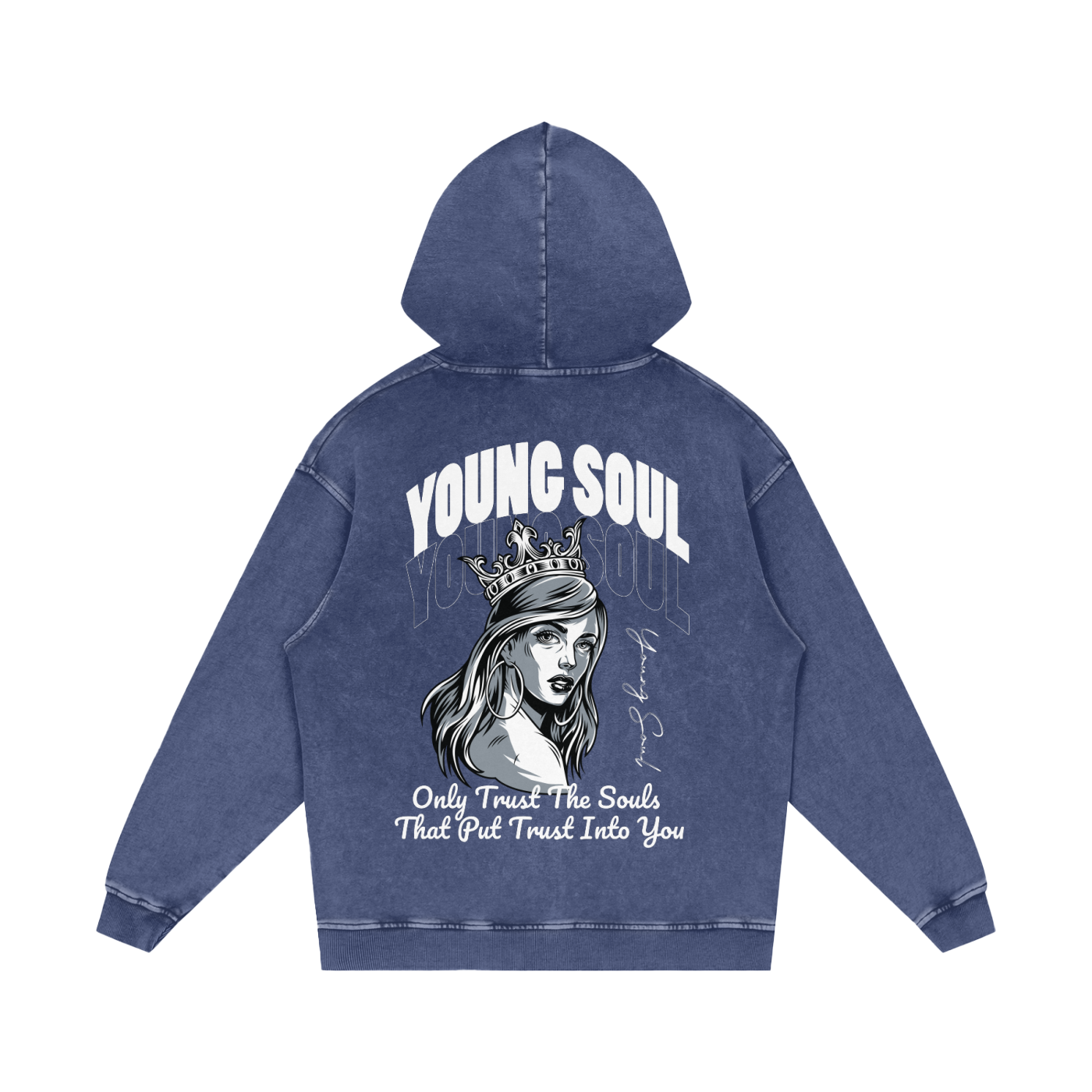 Snow Washed Loose Cotton Hoodie | Young Soul Rose Graphic Hoodie | Vintage Black